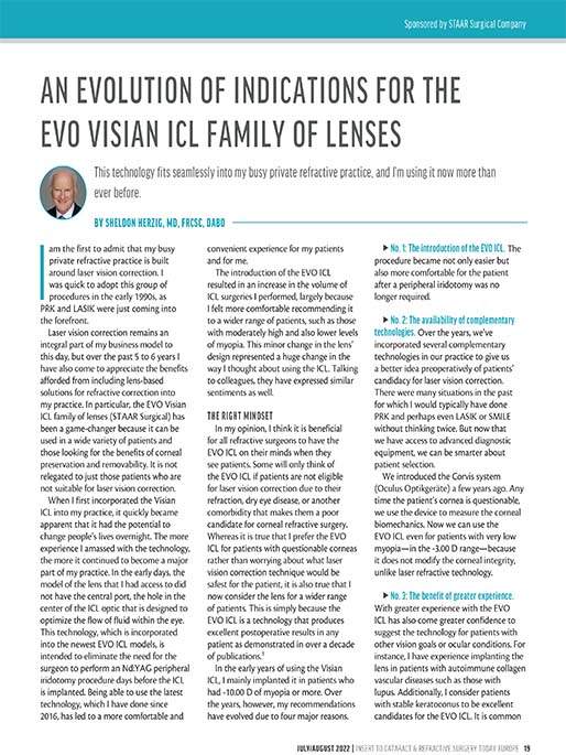 An Evolution of Indications for the EVO Visian ICL Family of Lenses